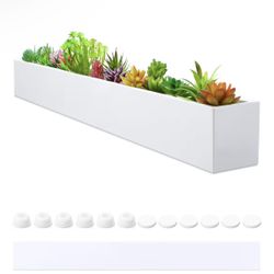 FillTouch 1 Pcs Long Rectangular Planter Box Window Sill Plant Box Metal Water Trough Indoor Large Modern Steel with Drainage Holes Herb Garden Home (