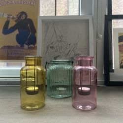 Colored Glass Jar Candle Holder Set
