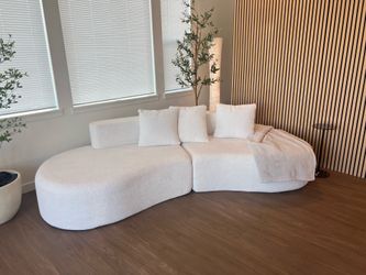 Modern Curved Bouclé Modular Sofa | Cloud Couch | Ivory White | 109”
