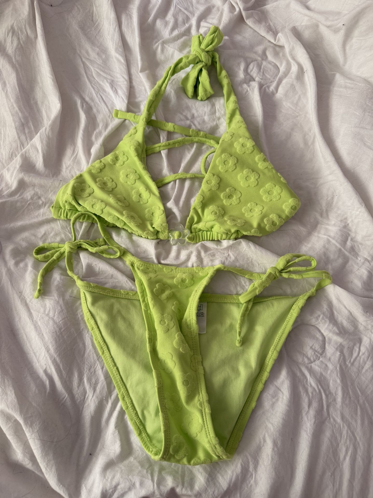 Green/lime 2 Piece Swim Suit Bikini Flower Print