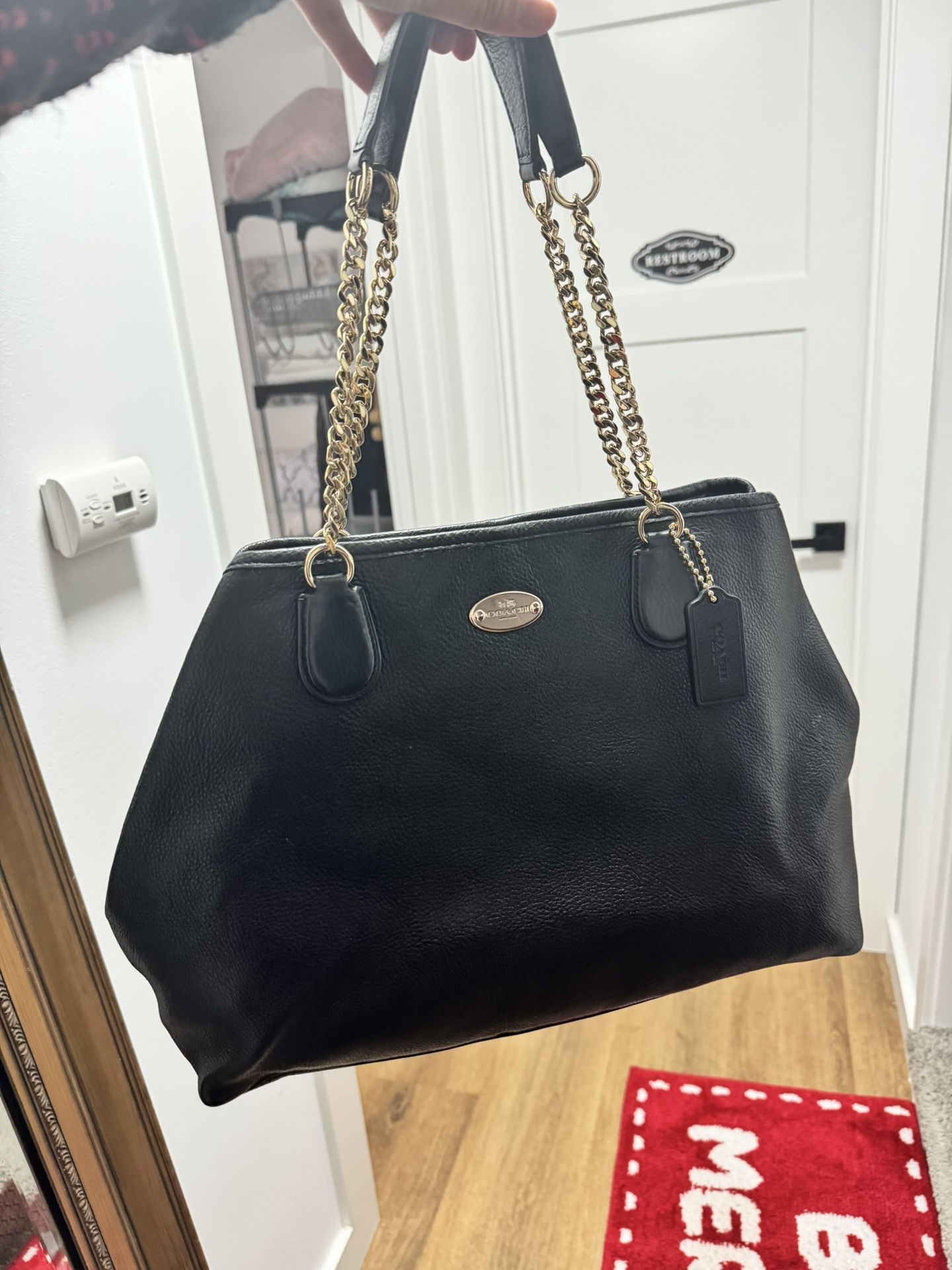 Coach Gold/Black Pebble leather Tote