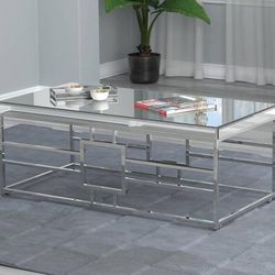 Classy Modern Mirrored Table Top On Rectangular Coffee Table! 