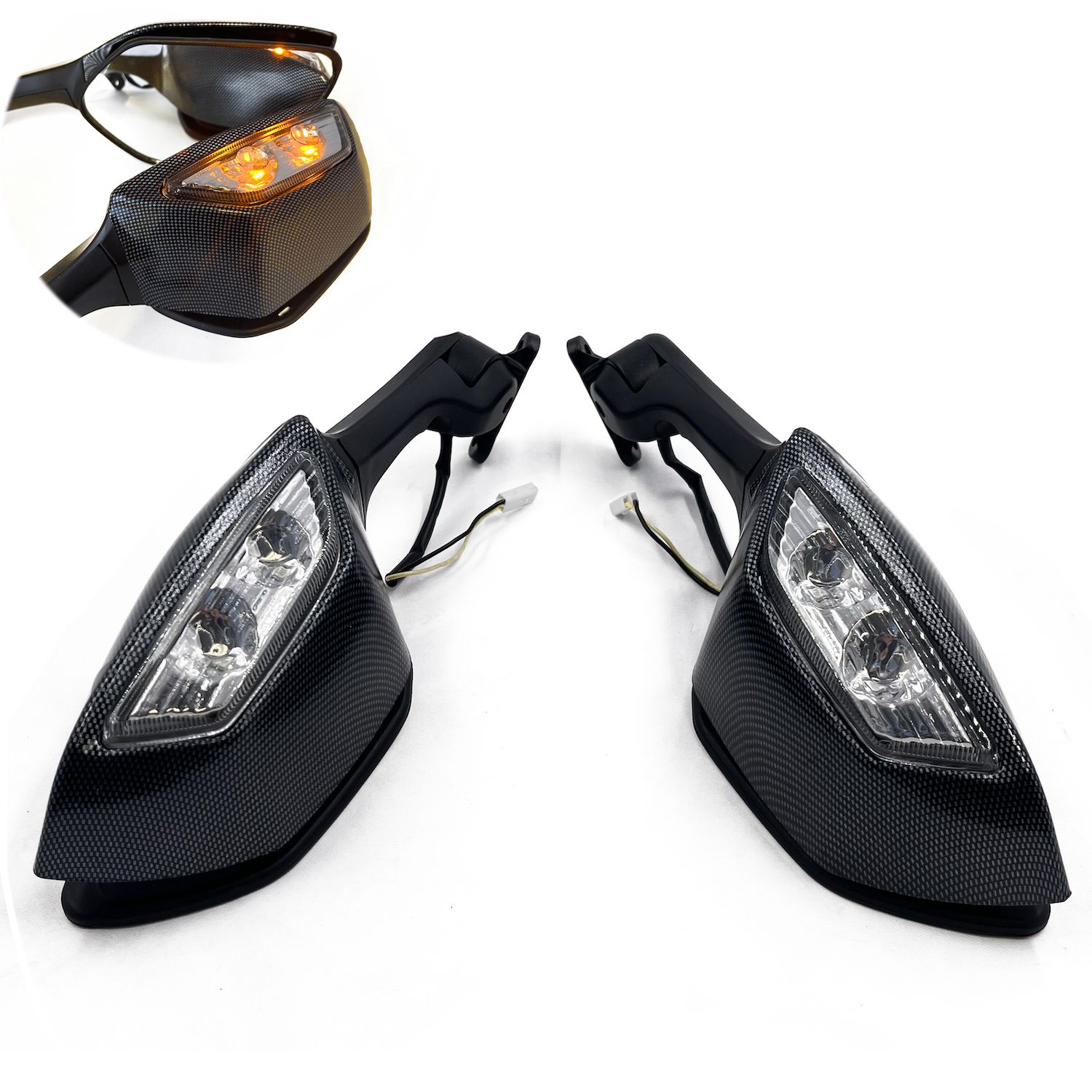 Carbon Look Rear View Mirrors w/ Turn Signals For Kawasaki Ninja ZX10R 2011-2015 PN: MT252-036-CN