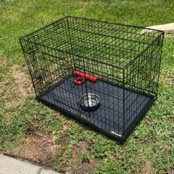 Foldable, Collapsible, Portable Metal Wire Dog Crate with Tray, Double Door, 36 x 23 x 25 in, Black