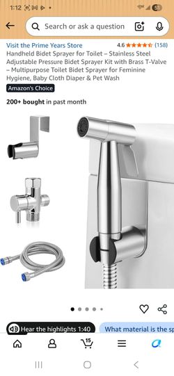 Handheld Bidet Spraver for Toilet - Stainless Steel Adiustable Pressure Bidet Spraver Kit with Brass T-Valve - Multipurpose Toilet Bidet Sprayer for F