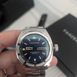 Panzera Aquamarine 40 Swiss Made Automatic Watch - 40mm Blue Dial - Box & Papers