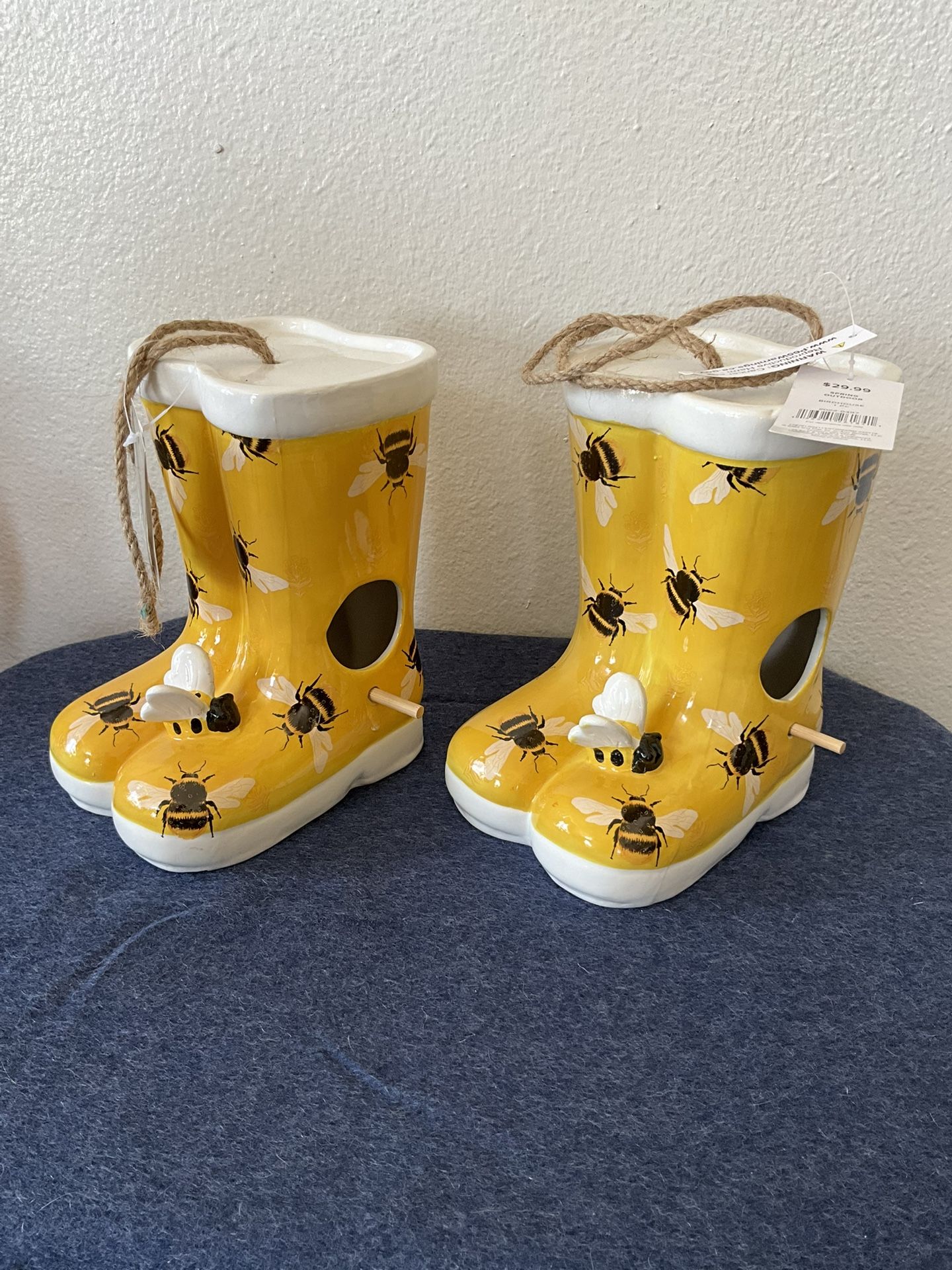 Spring Outdoor Birdhouse Ceramic Rainboots