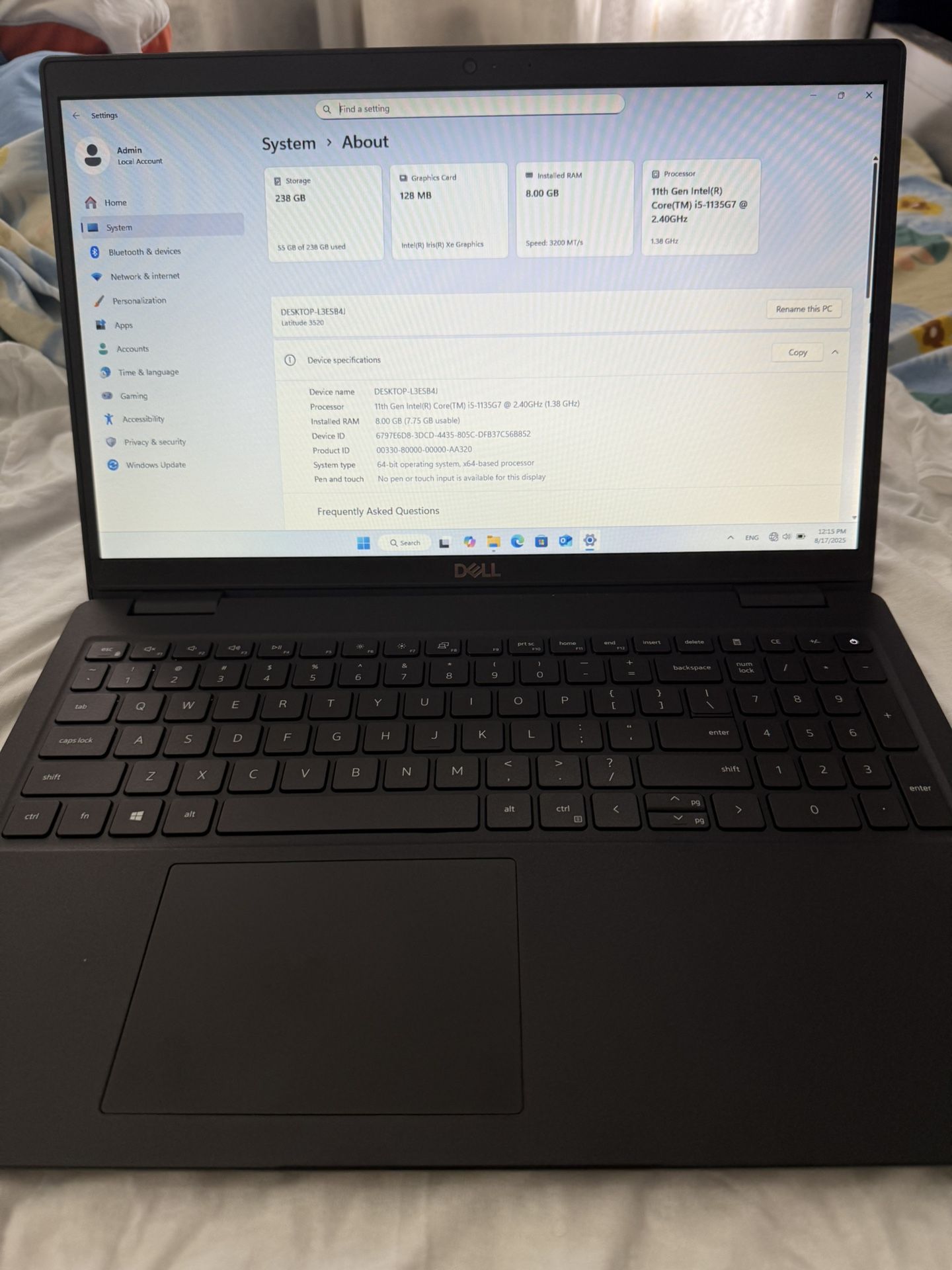 dell generation 11 core i5 256gb 8ram 
