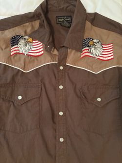 Western Shirt American Flag Bald Eagle Embroidered Pearl Snap