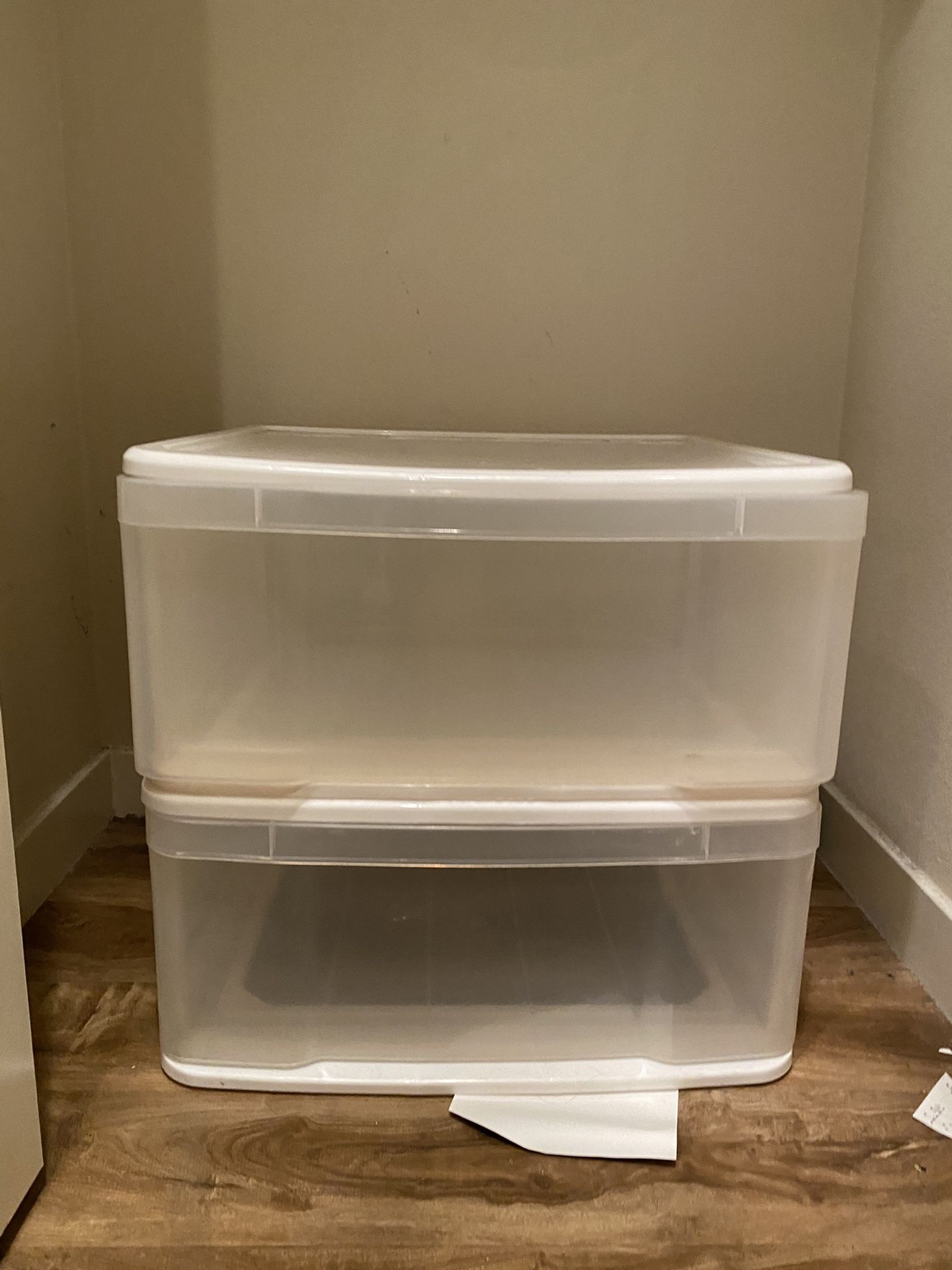 Two rows of plastic drawers