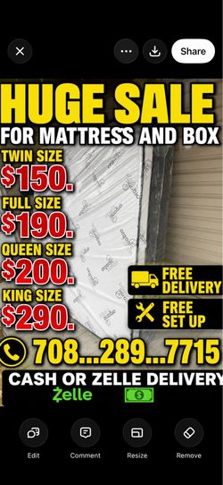 Huge sale for Mattress And Box Twin size #mattress and box 150.$ full 190$ Queen 200$ king 290$. free delivery free set up 708….289…7715… cash or Zell