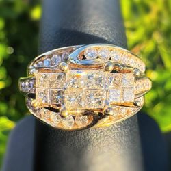 10k yellow gold 1CTW Natural Diamond Princess & round cut Channel-Setting Engagement Ring sz6