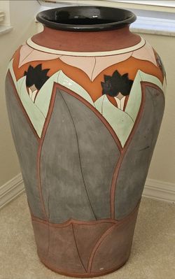 Large Art Deco Style Ceramic Floor Vase 29" H 17" W