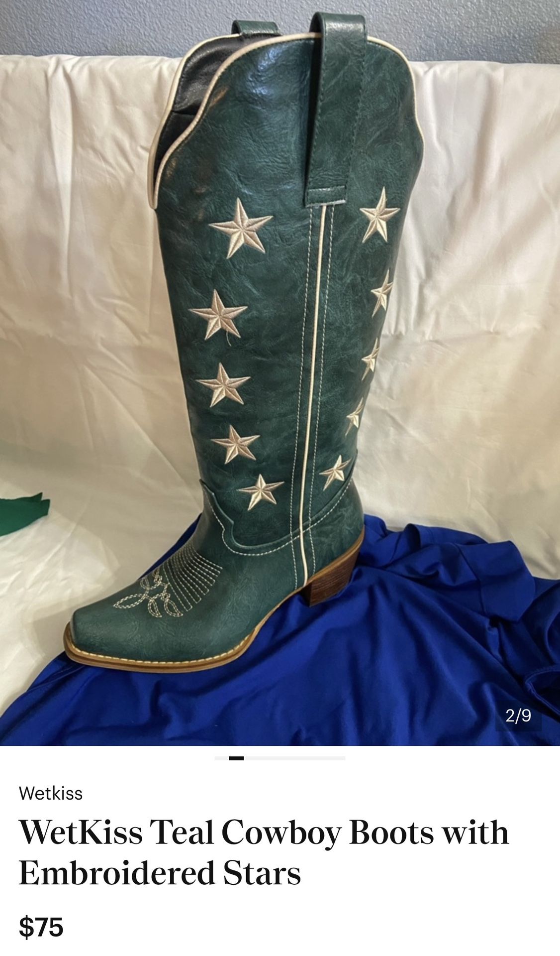 WETKISS Teal Cowboy Boots