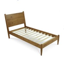 Camaflexi Mid Century Platform Bed Wood Panel Bed Frame with Headboard, Twin, Castanho