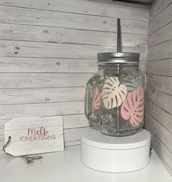 New Palm Leaf Glass Mason Jar Tumbler With Lid And Straw
