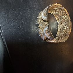 Vintage Wide Hinged Cuff Bracelet. Bottom String Needs To Be Fixed 
