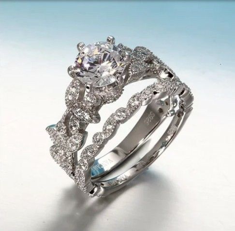 Beautiful Platinum Plated CZ Leaf Design Wedding Set
