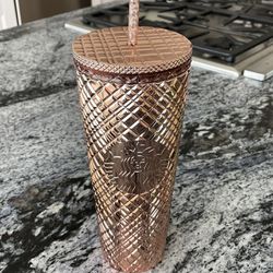 Starbucks Limited Edition Rose Gold Metallic Bling Plastic Cold Cup 24oz