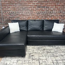 Free Delivery black faux leather IKEA sleeper sectional couch