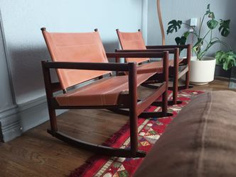 Mid Century Leather Sling Chairs 