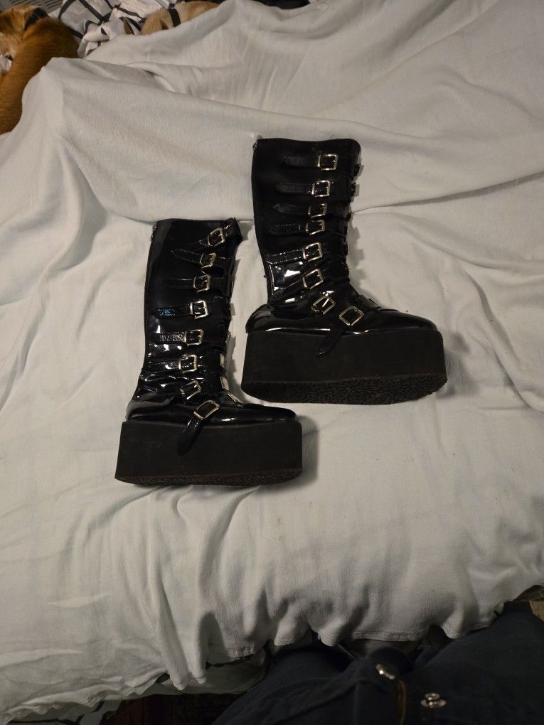 Knee High Patent Leather Platform Boots