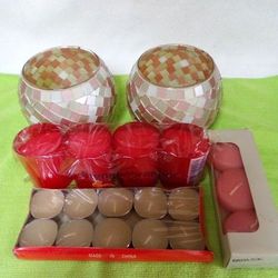 2 Glass Votive Candle Holder w/ Various Tea Lights