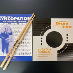 Turnable Drum Practice Pad, Drumsticks, Lesson Book