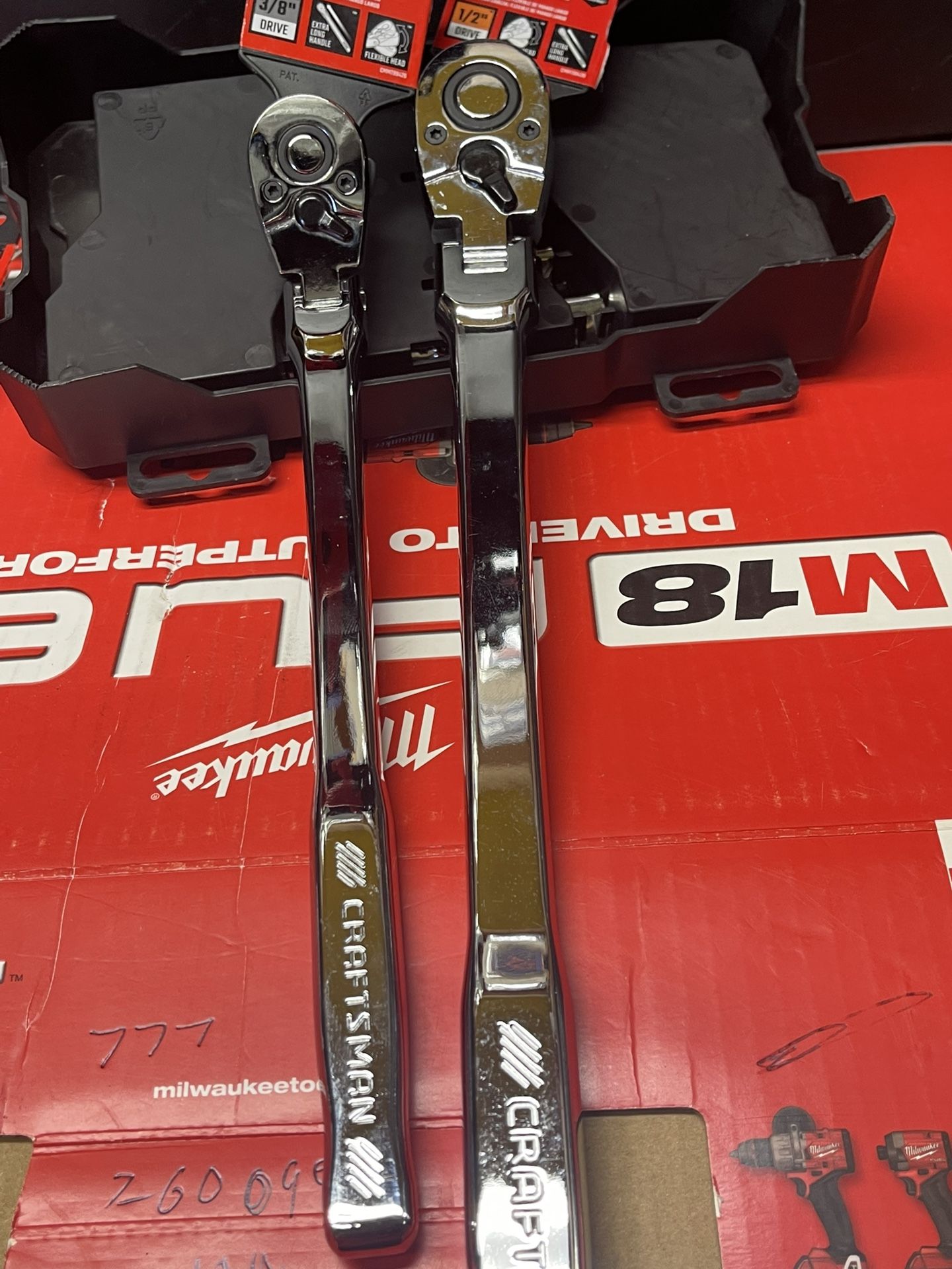 CRAFTSMAN 3/8” LONG HANDLE FLEX HEAD RATCHET #CMMT 99426 And 1/2” LONG HANDLE FLEX HEAD RATCHET # CMMT 99430 Both Ratchet $ 75 ((read Below