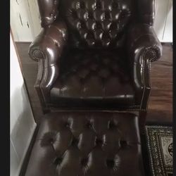 Leather Craft Tufted Wing chair And ottoman 