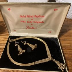 Vintage Forstner Set Of Gold Chandelier Earrings & Necklace