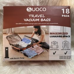 SUOCO Travel Vacuum Bags w/ Portable Electric Pump, 18 Combo (6L/6M/6S) Compression Packing Seal