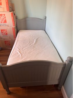 Pottery barn kids twin size gray bed mattress and mattress topper