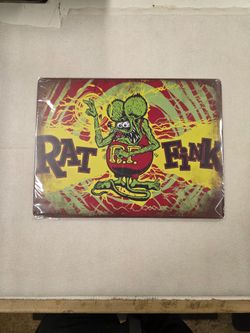 Rat fink hotrod car culture metal sign