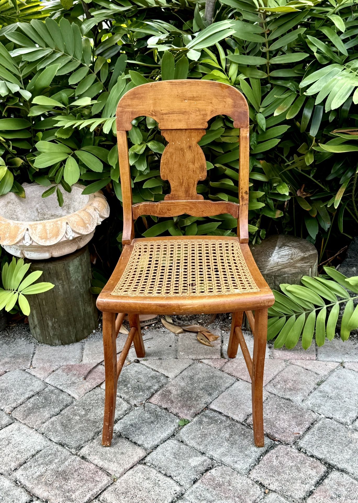 ⚡️ Antique Wooden Chair With Carved Back And Cane Seat