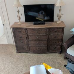 Lexington Rattan Stone Top Dresser With Mirror 