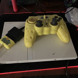 White PS2 Slim w/ Rare Spongebob Controller