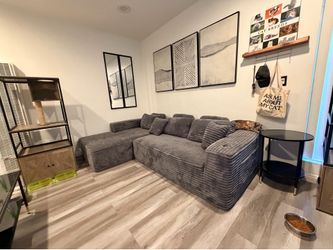 Oversized Modular Gray Corduroy Sectional Sofa + Ottoman