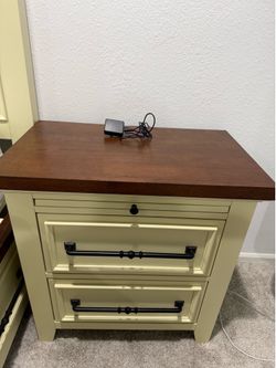 Two-Tone 2-Drawer Nightstand with Pull-Out Tray