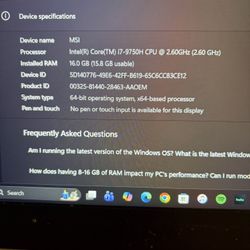 MSI Intel(R) Core(TM) 17-9750H CPU @ 2.60GHz (2.60 GHz)
