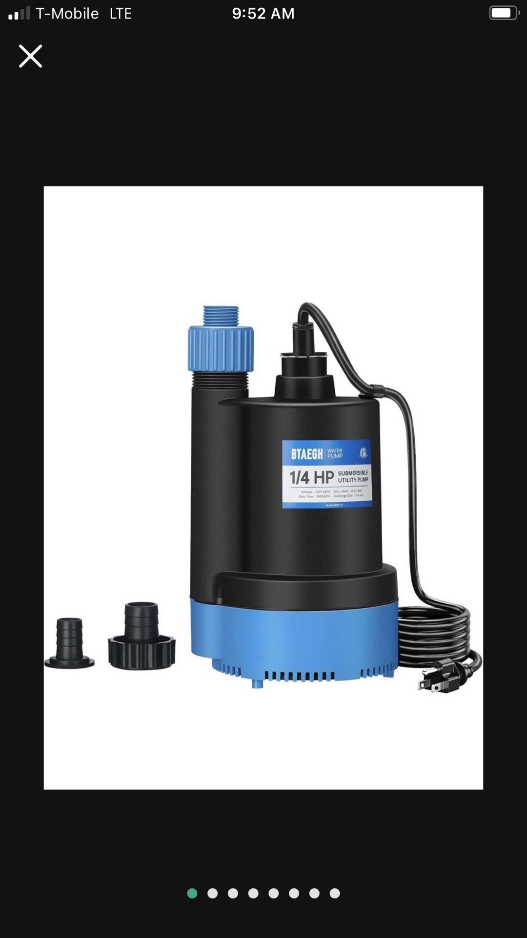 (1) 1/4 HP Submersible Water Pump 1800GPH Small Sump Pump Thermoplastic Electric Portable Transfer Utility Pump Clean for Swimm
