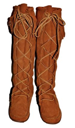 Minnetonka 1422 Leather Moccasins Fringe Boots Tall Bohemian Boho Women's 8 NWOT