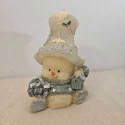 Vintage Glitter Snowman Christmas Candle Holder Figurine w/ Birdhouse – Holiday Décor
