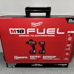Milwaukee M18 FUEL 18V Lithium-Ion Brushless Cordless Hammer Drill and Impact Driver Combo Kit (2-Tool) with 2 Batteries