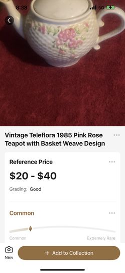 VintageTeleflora 1985 Pink Rose Teapot With Basket Weave Design.