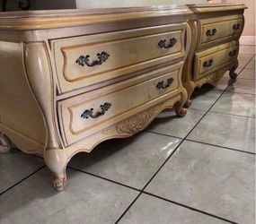 Pair Of Vintage Nightstands With Marble Top- 39”Lx20”Wx23.5”H