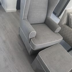 Eddie Bauer Upholstered Wingback Swivel Glider With Ottoman
