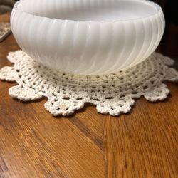 Vintage Art Deco White Milk Glass Swirl Vase Bowl 6"