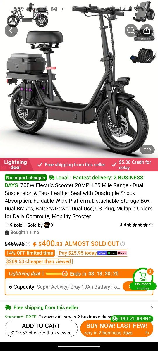 GQ8 Electric scooter 19MPH 20 Mile Distance