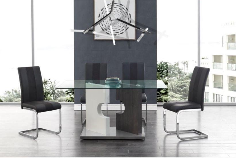 New D219 Modern Glass 5pc Dining Table Set 